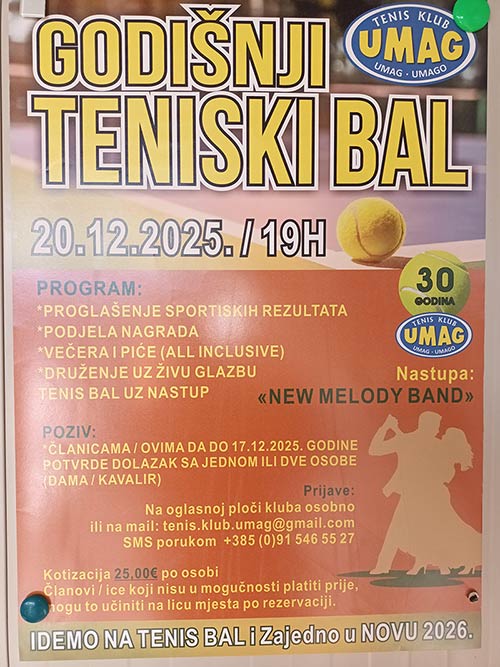 Godišnji teniski bal Tenis kluba Umag – poziv članovima